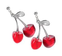 TEHAUX Boucles d'Oreilles Cerises Pendantes en Argenté E2503 1 Paire Bijoux Créatifs pour Femmes et Filles Accessoires pour Usage Quotidien et Occasions Festives