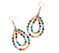 TEHAUX Boucles d'Oreilles Créoles Doubles en Perles de Cristal Colorées Boucles d'Oreilles Pendantes pour Femmes Finition Dorée Accessoires Polyvalents pour Soirées et Vacances
