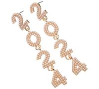 TEHAUX Boucles d'Oreilles Pendantes Chiffres 2024 en Alliage de Zinc et Plastique Légères et Compactes Couleur Blanc Nacré Bijoux pour Femmes Fête et Usage Quotidien