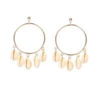 TEHAUX Boucles d'Oreilles Pendantes en Coquillage Naturel Grandes Cercles Géométriques Rondes Style Féminin Créatif pour Quotidien Travail et Soirées
