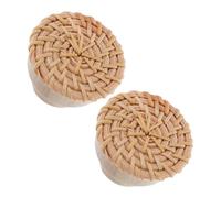 TEHAUX Boutons de Commode en Rotin et Bois Lot de 2, Poignées de Tiroir Ronde Design Champignon, Adaptées pour Meubles Cuisine et Décoration Bohème