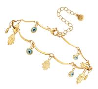 TEHAUX Bracelet de Cheville Design Classique Élégant Léger en Alliage Or Femme Pendentif Main de Fatima et Œil Maléfique Ajustable pour Adolescentes et Femmes