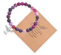 TEHAUX Bracelet de Sympathie Perles de Pierre Violet, Ensemble Commémoratif avec Carte Intime, Accessoire Souvenir pour Deuil et Soutien Émotionnel, Taille Moyenne, pour Femmes