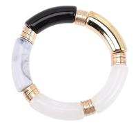 TEHAUX Bracelet Jonc Vintage en Acrylique Noir Bracelet à Breloques Élastique Design Arc et Segment Bambou Bijoux pour Femmes et Adolescentes Accessoire Mode Quotidien et Fête