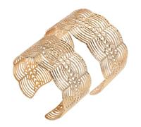 TEHAUX Bracelet Manchette Ouvert en Dentelle Métal Doré Large Paire de Bracelets Jonc Ajourés pour Femme Style Géométrique Léger et Flexible Accessoire Mode Polyvalent pour Tenue