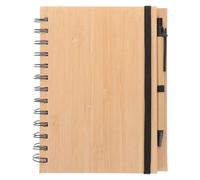 TEHAUX Carnet de Notes à Couverture Bambou, Reliure Spirale, pour Étudiants | Usage Bureau et Cours, Pages Nombreuses, Format Portable, Style Créatif, Beige, Acier Inoxydable