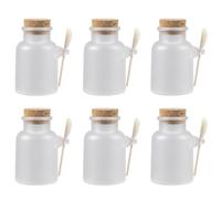 TEHAUX Coffret 6 Bocaux Rechargeables pour Sel de Bain et Poudre de Masque, Plastique Blanc Bouchon Liège en Bois, Hermétiques et Anti-fuite, Soins Personnels