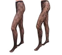 TEHAUX Collants Résille Rétro pour Femme 2pcs en Spandex Noir, Respirants et Très Élastiques, Accessoire D'été Chic Noeud et Roue