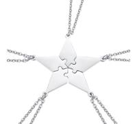 TEHAUX Collier Amitié Facile à Porter en Acier Titane Argenté 5pcs Pendentifs Puzzle Étoile à Cinq Branches Symbole de Relation pour Famille et Amis