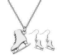 TEHAUX Collier et Boucles D’Oreilles 3D de Patins à Glace Ensemble Bijoux Unisexe Argenté Accessoires Mode pour Sport D’Hiver et Patinage Artistique