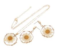 TEHAUX Collier et Boucles Oreilles Marguerite Parure de Bijoux pour Femme avec Pendentif Fleur