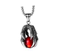 TEHAUX Collier Pendentif Griffe De Dragon Créatif En Acier Inoxydable Rouge, Bijou De Cou Masculin Élégant, Chaîne Carrée Pour Homme, Accessoire Mode Fête Et Vacances, Design Raffiné 175 Caractères