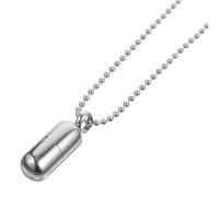 TEHAUX Collier Pendentif Pilule Ouvrable en Acier Inoxydable Couleur Acier avec Chaîne Boule 55 CM Collier à Breloque Unisexe Bijou Discret pour Homme et Femme