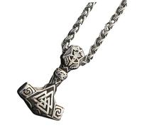 TEHAUX Collier Viking pour Homme Pendentif Marteau Mythologique en Acier Inoxydable Chaîne Robuste Bijou Punk Vintage Adapté aux Styles Hip-Hop et Amulette Nordique