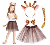 TEHAUX Costume de Girafe Ensemble Charmant et Polyvalent pour Fille Jupe Tutu en Polyester, Bandeau Oreilles et Queue et Halloween pour Fêtes D'anniversaire