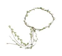 TEHAUX Couronne de Fleurs Blanche Printanière en Corde de Chanvre Légère avec Feuilles Artificielles et Rubans Flottants - Bandeau Floral Bohème pour Mariage, Festival et Photos