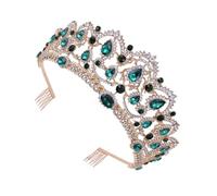 TEHAUX Couronne de Mariage Baroque en Strass Dorée et Verte Peigne Serrage-Tête pour Mariée Accessoire de Cheveux Élégant pour Mariage Fête et Séance Photo