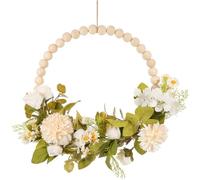 TEHAUX Couronne de Simulation en Soie et Bois Blanc pour Décoration de Porte D'entrée, Guirlande Suspendue Créative Feuilles Vertes Artificielles, pour Décoration de Fête