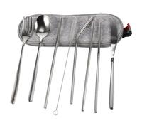 TEHAUX Couverts Portables Acier Inoxydable avec Paille Réutilisable et Brosse de Nettoyage Kit Tableware pour Voyage Camping et Pique-