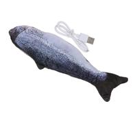 TEHAUX Électrique Forme De Poisson pour Chat Bleu à Recharger par USB Saumon Sautant Stimule L’Intérêt du Chat avec 1 Petit Sachet D’Herbe À Chat