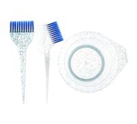 TEHAUX Ensemble 3 Pièces Pinceau Teinture Cheveux Transparent Poils Souples Bol Mélangeur Gradué Bleu pour Coloration Capillaire Salon Maison Professionnel
