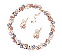 TEHAUX Ensemble Collier et Boucles D'oreilles Ornement de Cou et Distinctif en Alliage Or Léger Perles, Ornement de Cou et Distinctif Style Mode Élégant pour Femme