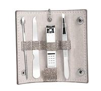 TEHAUX Ensemble de Manucure 4 Pièces Rose Coupe-ongles Lime à Ongles Inox Pince à Épiler Sourcils Kit Multifonction pour Soins Mains Visage Pieds