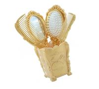 TEHAUX Ensemble de Peignes Anti-Statiques avec Miroir Portable Coffret PVC Couleur Or pour Salon de Coiffure et Usage Domestique Démêlant Cheveux Secs et Mouillés