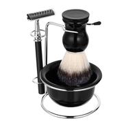 TEHAUX Ensemble de Rasage Homme 4 Pièces Rasoir Manuel Support Brosse à Barbe à Poils Fins Bol à Savonnette Kit Complet pour Moustache Bouc Soin Visage Voyage