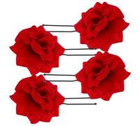 TEHAUX Épingles à Cheveux Rétro Ne Se Décolore Pas en Tissu Rouge Roses Lot de 4 Décoration Délicate Accessoires pour Cheveux Féminins pour Rendez-lunes de Miel