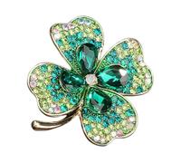 TEHAUX Épinglette Trèfle à Quatre Feuilles Vert avec Cristaux, Accessoire Décoratif Léger pour Femme, Bijou de Mode Irlandais pour Fêtes et Tenue Quotidienne, Ornement à Porter sur