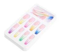 TEHAUX Faux Ongles à Coller Arc-en-Ciel Dégradé 24 Pièces Extra Longs Style Cercueil Nail Art Artistique pour Soirées et Salons de Manucure
