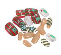 TEHAUX Faux Ongles en Amande Moyens Français Noël, ABS Réutilisables | Finition Brillante, Détails 3d, Pose Douce sur Ongles Naturels, Style Hiver pour Soirées et Fêtes
