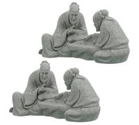 TEHAUX Figurine Décorative Style Zen 2 Pièces Chinoise de Vieillard en Grès, Figure D'aîné Chinois Sculptée, Résistante à l'usure Décoration Maison et Bonsaï Présent
