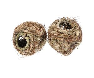 TEHAUX Jouets à Broyer pour Perroquets 2pcs Boules de Tissage en Paille Naturelle Marron pour Petits Animaux comme Lapins et Hamsters, pour Jouer et Tirer
