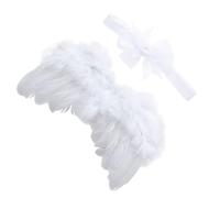 TEHAUX Kit Ailes d'Ange Blanches en Plumage Légères Serre-Tête Noeud pour Garçon et Filles Accessoires Cosplay et Décoration pour Spectacles Fêtes d'Anniversaire et Séances Photo Bébé