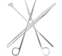 TEHAUX Kit D'outils de Nettoyage pour Aquarium en Métal Argenté Pinces et Ciseaux, Coupe-Herbe Manuel pour Entretien Rapide Votre Aquarium