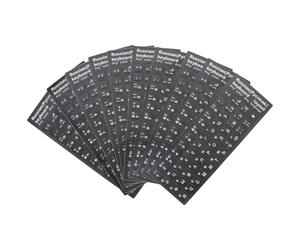 TEHAUX Lot de 10 Autocollants Clavier Russe Universels Fond Noir Mat Lettrage Blanc Protection Clavier pour Ordinateur Portable Adaptation Disposition pour Usage Éducatif et