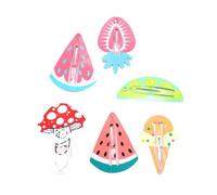 TEHAUX Lot de 12 Barrettes pour Filles Pinces à Cheveux Cartoon Fruits Assortiment 6 Glaçons 6 Fraises Pastèques Champignons Accessoires Coiffure Garçon et Filles Colorés