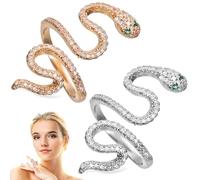 TEHAUX Lot de 2 Bagues Serpent Ouvertes Unisexes en Métal Doré et Argenté Bagues Gothiques Décoratives pour Femmes et Hommes Accessoires Rétro pour Fêtes Anniversaires et Halloween