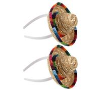 TEHAUX Lot de 2 Bandeaux Chapeau Mexicain Mini Sombrero en Paille 16 Cm, Accessoires Photo pour Fête Cinco de Mayo, Serrage-tête Costume Carnaval, Décorations Festives Colorées