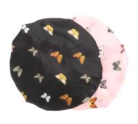 TEHAUX Lot de 2 Bonnets de Nuit en Satin Élastique Extensible Taille Unique Couleur Noire et Rose Protecteurs de Cheveux Longs Bouclés Adaptés Spa et Soins Visage