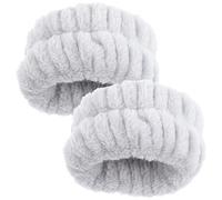 TEHAUX Lot de 2 Bracelets en Peluche Absorbants Gris pour Lavage du Visage et Spa, Élastiques Confortables pour Femmes, Accessoires Pratiques pour Soins du Visage et Yoga