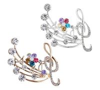 TEHAUX Lot de 2 Broches Musicales en Alliage Doré Clair et Blanc Épingles à Notes de Musique Scintillantes pour Femmes Accessoires Mode Polyvalents pour Mariages et Anniversaires