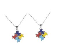 TEHAUX Lot de 2 Colliers Pendentifs Puzzle de Sensibilisation à L'autisme, Bijoux Créatifs en Alliage Léger, Couleur Multicolore, Adaptés pour Femmes et Présents de Soutien Autiste