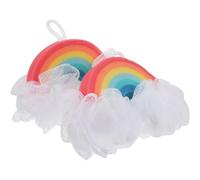 TEHAUX Lot de 2 Éponges de Bain Arc-en-Ciel en Luffa pour Garçon et Filles Exfoliantes Douces Couleur Vive Format Compact Adaptées Corps Bain Ludique Voyage
