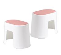 TEHAUX Lot de 2 Escabeaux Ménagers Antidérapants en Plastique Blanc et Rouge Terre, Petit Format, Marchepied Marche pour Adultes, Repose-pieds de Toilette Ergonomique pour Salle de Bain,