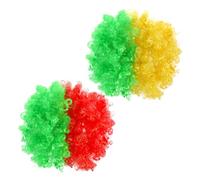 TEHAUX Lot de 2 Perruques Afro aux Couleurs des Drapeaux du Brésil et Portugal, Couvre-chefs de Clown Amusants en Pet, Taille Unique, Perruques de Fête Bou s Réutilisables