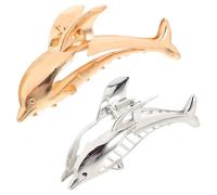 TEHAUX Lot de 2 Pinces à Cheveux Dauphin en Alliage de Zinc Grandes Pinces Mâchoire Argenté et Or pour Cheveux Longs et Fins Accessoires Coiffure Femmes Usage Quotidien et Événements