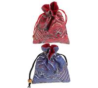 TEHAUX Lot de 2 Pochettes de Rangement en Brocart à Double Compartiment, Sachets Parfumés la Lavande avec Perles en Bois, Motifs Feuille de Ficus, Petite Pochette en Tissu Brocart